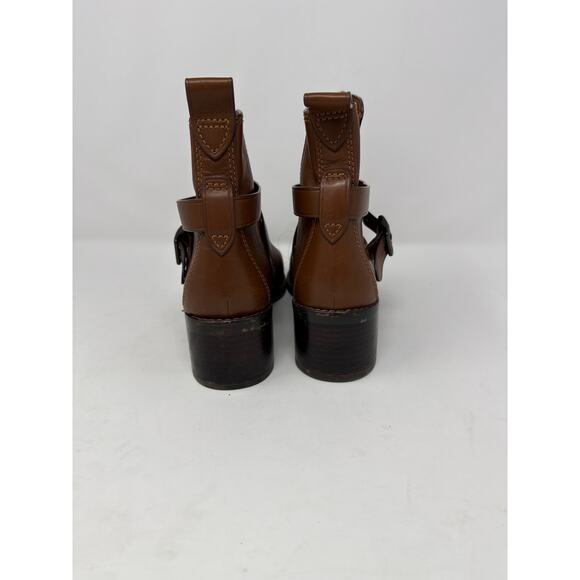 Coach Women's Buckle Chelsea Ankle Boots FG1002 Leather Dark Saddle Brown 8.5B - Picture 4 of 9